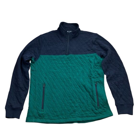 J Crew Sweater Mens M Green Quilted Half Zip Pullover Colorblock Smart Casual - Picture 2 of 16